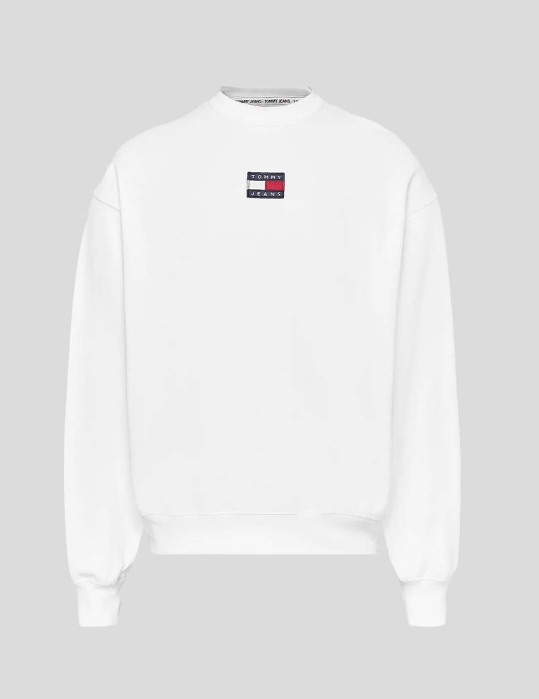 Felpa TOMMY JEANS comfort fit archivio equipaggio bianco